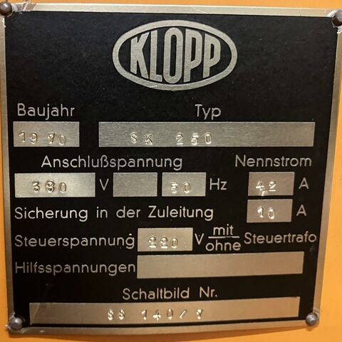 KLOPP SK 250  Metal Processing Drawbenches Slotting Machine - Vertical  Germany