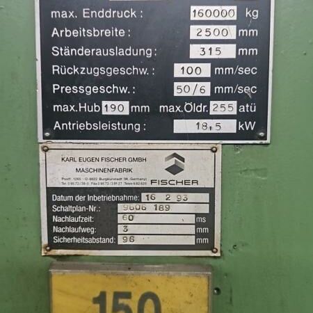 FISCHER HAKS 16/2500  Metal Processing Sheet metal working / shaeres / bending Hydr. pressbrake Machine was modernized conform to German safety regulations in 1993. Germany