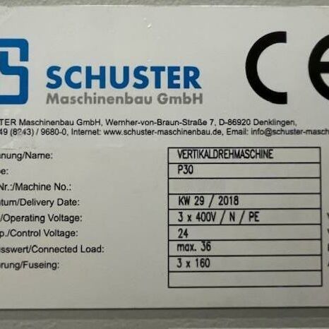 SCHUSTER P30 S 840 DSL Metal Processing Lathes Vertical Turning Machine Vertical turning center with ATC. Control: Siemens 840 DSL Germany