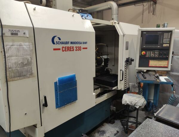 SCHAUDT MIKROSA BWF CERES 330 840D Metal Processing Grinding machines Internal Grinding Machine CNC internal grinding machine with two high frequency grinding spindles.
Control Siemens 840D. Machine has cooling arrangement and spindle cooling. Germany