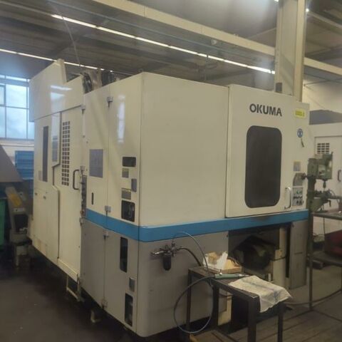 OKUMA MA-400H OSP-U100M Fanuc Metal Processing Boring mills / Machining Centers / Drilling machines Machining Center - Horizontal Control OSP-U100M (Fanuc), 60 tool stations, it has trough spindle coolant,
chip conveyor and two paletts. Japan