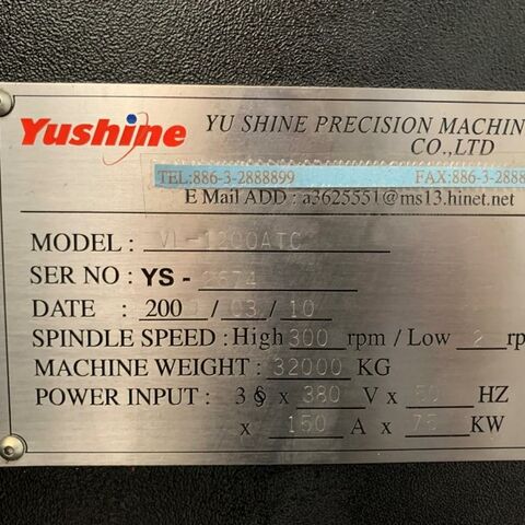 YU SHINE VL 1200 ATC 0i-TD Fanuc Metallbearbeitungsmaschinen Drehmaschinen Karusselldrehmaschine - Einständer CNC Karusselldrehmaschine mit Werkzeugwechselmagazin für 12 Drehwerkzeuge mit
BT 50 Aufnahme. Steuerung: Fanuc 0i-TD Taiwan