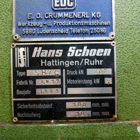 SCHOEN SH/C 30  Metal Processing Presses Single Column Press - Hydraulic Fabricated construction with light guard and two hand switch. Germany