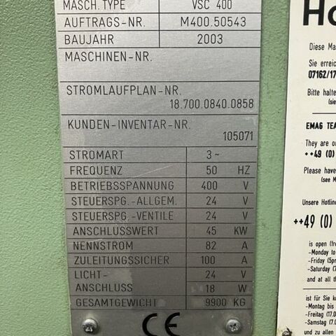 EMAG VSC 400 S 840 DSL Metallbearbeitungsmaschinen Drehmaschinen Vertikaldrehmaschine Maschine wird ohne Futter aber mit 12 Werkzeughalter, Aufnahme Capto 5,
angeboten. Deutschland
