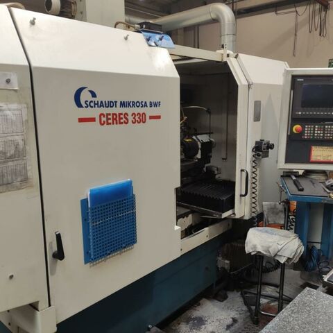 SCHAUDT MIKROSA BWF CERES 330 840D Metal Processing Grinding machines Internal Grinding Machine CNC internal grinding machine with two high frequency grinding spindles.
Control Siemens 840D. Machine has cooling arrangement and spindle cooling. Germany