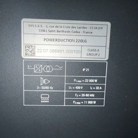 POWERDUCTION 220 LG  Sondermaschinen verschiedene Einrichtungen Induktionsanlage Induktionsheizgerät zum Erwärmen von Metallbauteilen wie Schrauben, Bleche etc.
Gerät arbeitet mit Flüssigkühlung. Frankreich