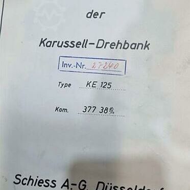 SCHIESS KE 125  Metal Processing Lathes Vertical Turret Lathe - Single Column Machine has one vertical head with 5 Pos. Only two holders will be supplied
with the machine. Faceplate bearing was reconditioned. Spindle and spindle nut
of cross axe has to be reconditioned. Germany